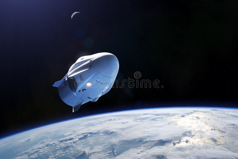 03 maart, 2019: De Draakruimtevaartuig van de SpaceXbemanning in laag-aardebaan Elementen van dit die beeld door NASA wordt gelev royalty-vrije illustratie 03 maart, 2019: De Draakruimtevaartuig van de SpaceXbemanning in laag-aardebaan Elementen van dit die beeld door NASA wordt gelev royalty-vrije illustratie