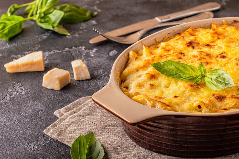 Mac and Cheese, American Style Macaroni Pasta in Cheesy Sauce. Stock