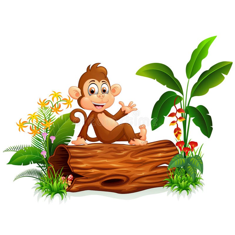 Um Desenho Animado De Macaco Bonito Sentado E Sorrindo Ilustração do Vetor  - Ilustração de floresta, feliz: 157877170