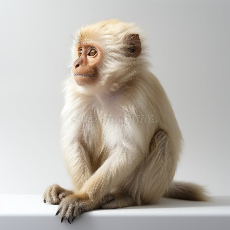 Um macaco branco sentado em uma superfície branca