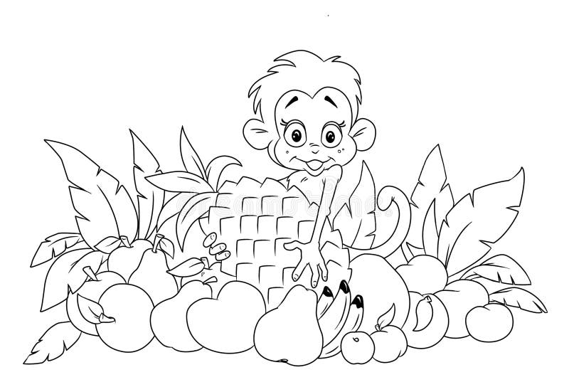 Macaco e fruta ilustração stock