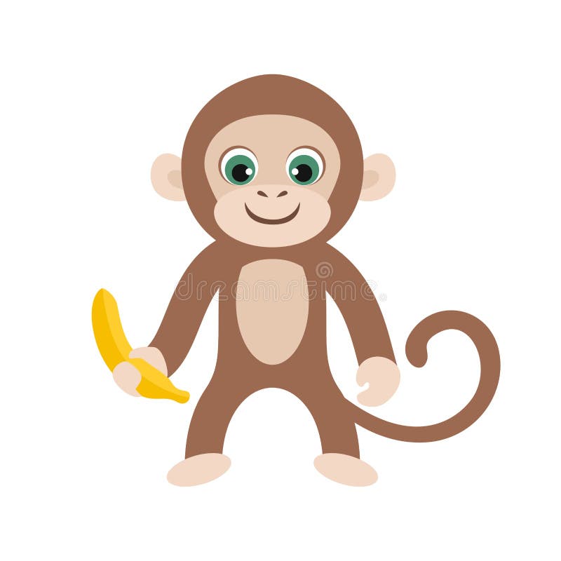 Macaco Engraçado De Desenho Animado Com Banana. Animal Tropical Fofo.  Ilustração do Vetor - Ilustração de selva, cartoon: 246993620