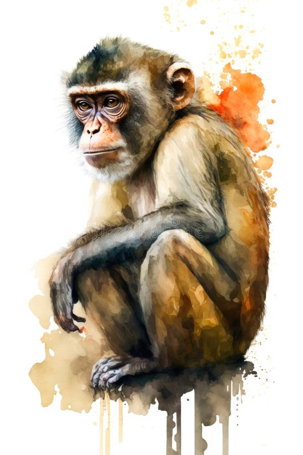 Retrato Realista De Um Macaco Adulto Em Fundo Branco Ilustração Stock -  Ilustração de desenho, multa: 289792362
