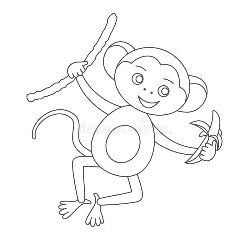 Um Macaco Sorridente Para Colorir O Design De Arte De Linha Para Crianças..  Ilustração Stock - Ilustração de branco, livro: 217373112