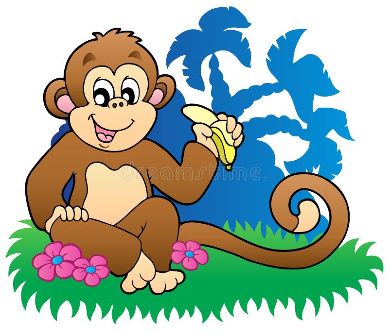 Desenho Animado Fofo Macaco Comendo Banana Colorido E Esboçado Em Fundo  Branco Para Colorir a Página Ilustração Stock - Ilustração de projeto,  branco: 189173516