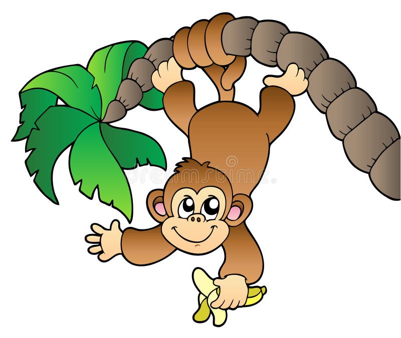 Macaco Dos Desenhos Animados Em Uma árvore Do Ramo E Banana Guardar  Ilustração do Vetor - Ilustração de sorriso, jogo: 91371491