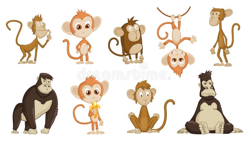 Vetores de Fofo Macaco Engraçado Ilustração De Desenho Animado Colorido  Vetor Pequeno Chimpanzé Personagem Da Vida Selvagem Grande Macaco Senta E  Pensa e mais imagens de Alegria - iStock