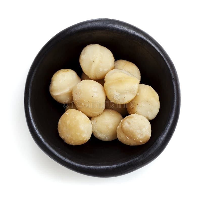 Macadamia Nuts Black Bowl Overhead View Isolated Stock Photos Free
