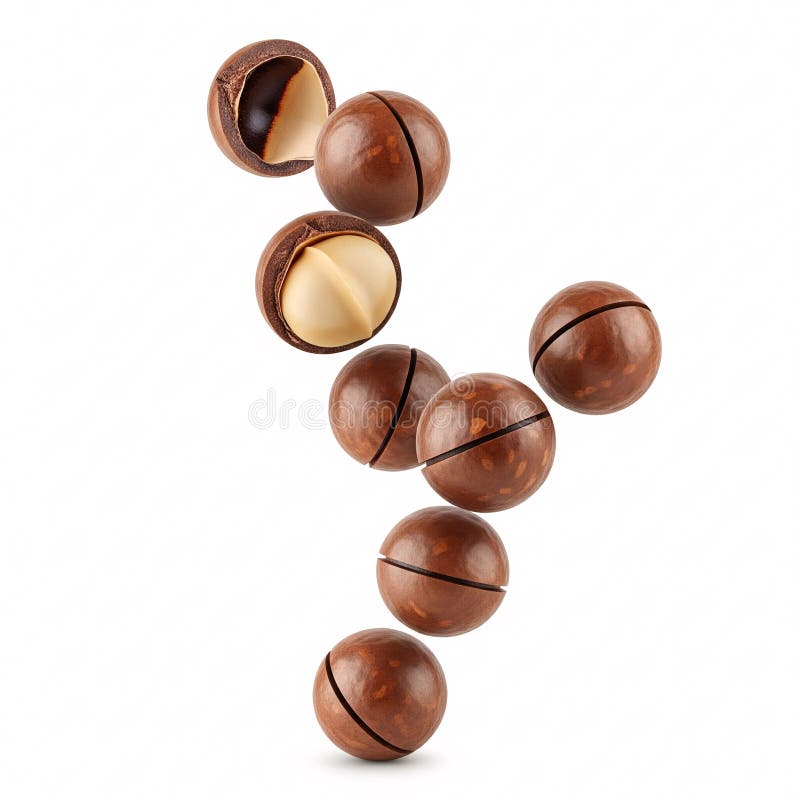 Macadamia nuts, falling, showcasing a natural appearance stock illustration