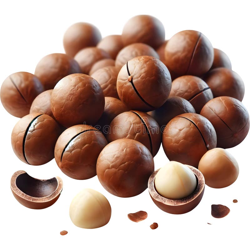 Macadamia nuts falling on transparent background stock illustration
