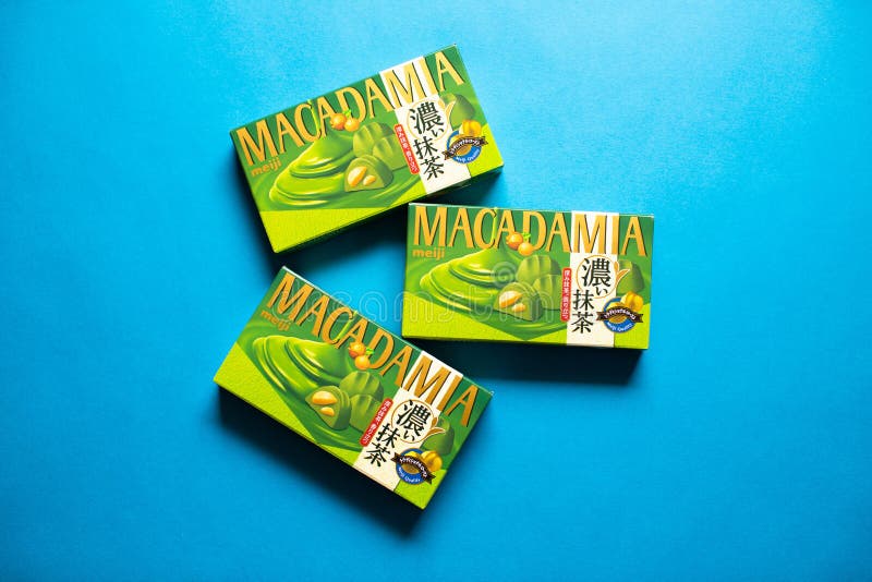 Macadamia Nuts with Matcha Green Tea Chocolate by Meiji Editorial Stock