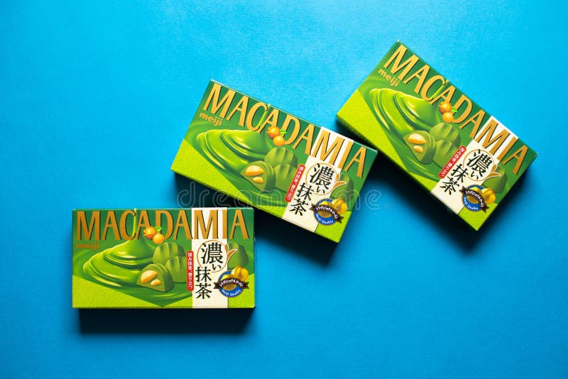 Macadamia Nuts with Matcha Green Tea Chocolate by Meiji Editorial Stock