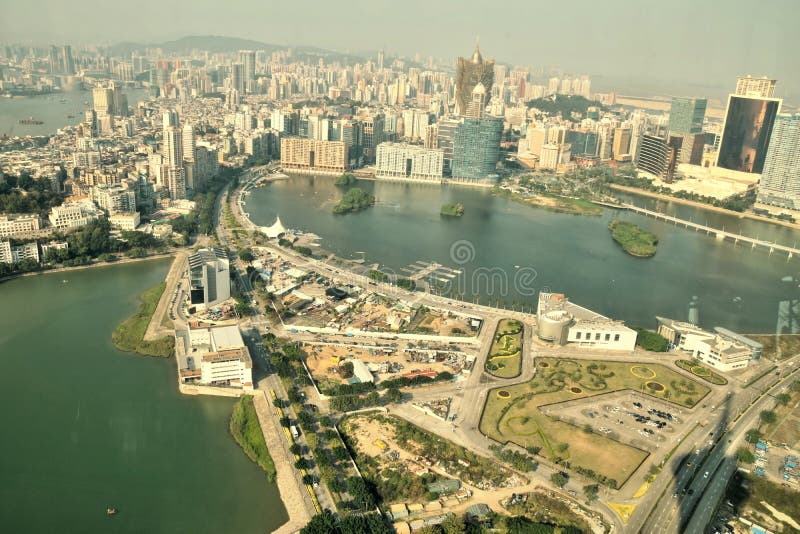 MACAO € „CIRCA JANUARI 2017: Cityscape van Macao de horizonmening Van de binnenstad royalty-vrije stock foto MACAO € „CIRCA JANUARI 2017: Cityscape van Macao de horizonmening Van de binnenstad royalty-vrije stock foto
