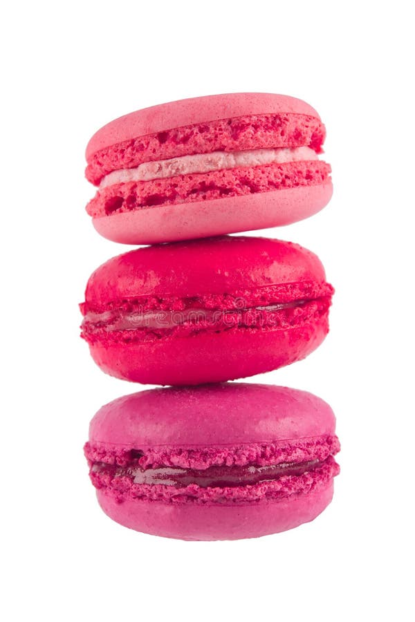 Macaron pyramid of three pink cookies, isolated on white background royalty free stock photos Macaron pyramid of three pink cookies, isolated on white background royalty free stock photos