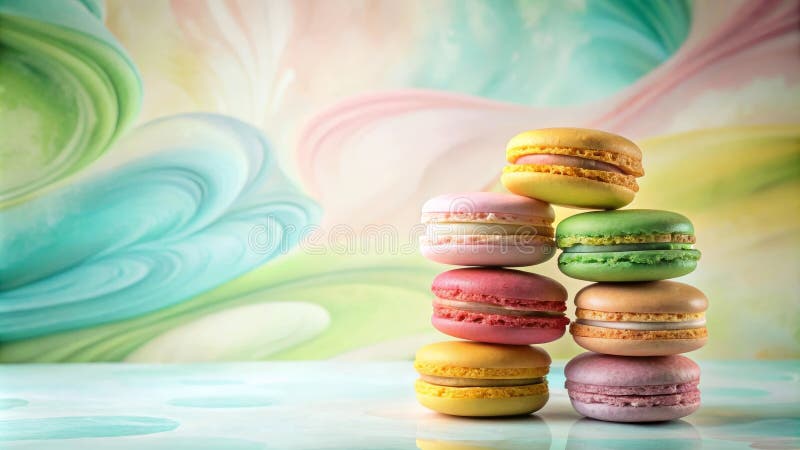 Macaroni colorati disposti in uno stack visivo contro uno sfondo astratto morbido. Generative AI illustrazione vettoriale