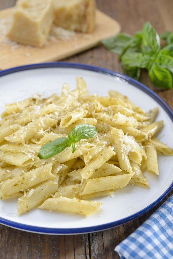 Macaroni with Parmesan Cheese Stock Photo Image of green, basil 33968304