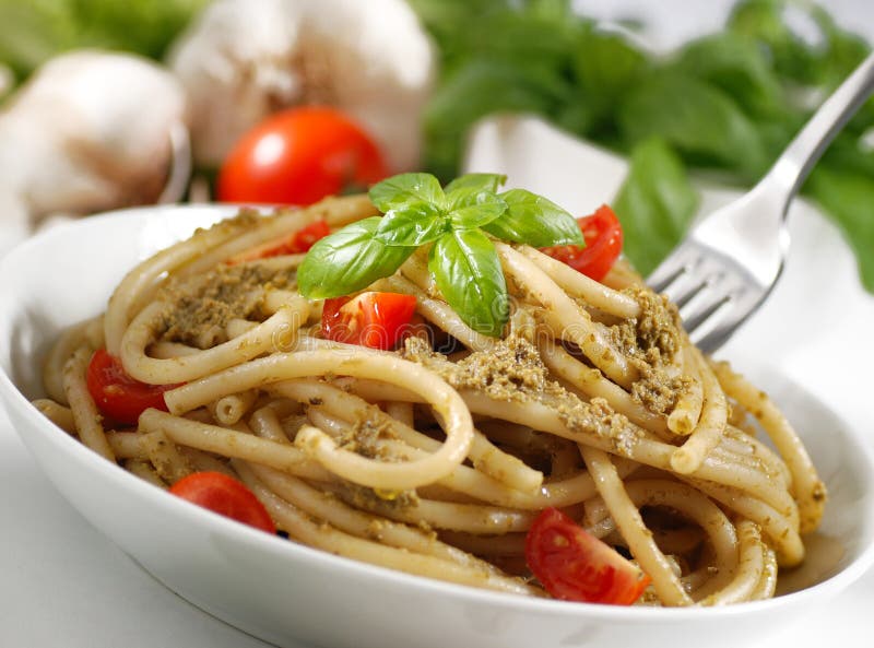 Macaroni with pesto stock image. Image of mediterranean 35818713