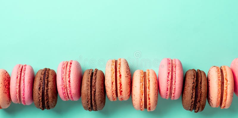 Macarons On Turquoise, Banner With Copy Space Stock Image - Image of ...