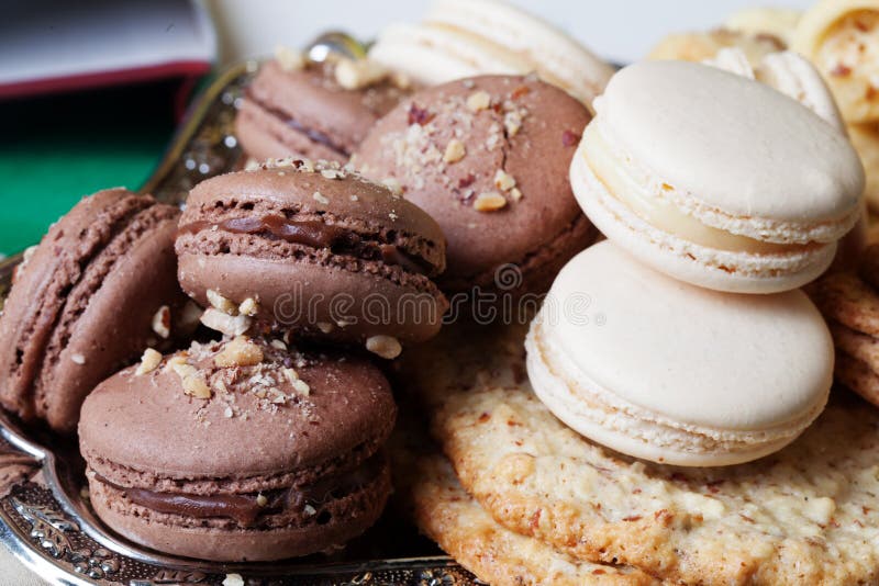 Macaroon tortowy naturalny, zbliżenie migdału czekolada fotografia stock