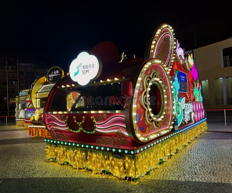 chinese new year parade float display and fireworks