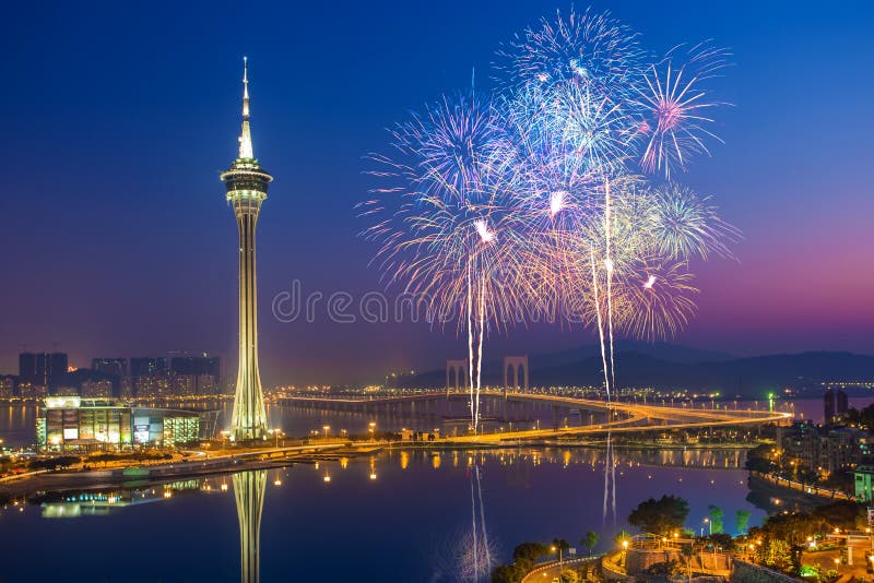 Macao la Torre fuegos artificiales en.