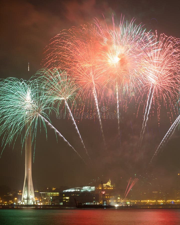 Macau Kolorowy fajerwerk. Tam jest fajerwerku festiwal w Macau Mnóstwo kraje łączyli wydarzenie