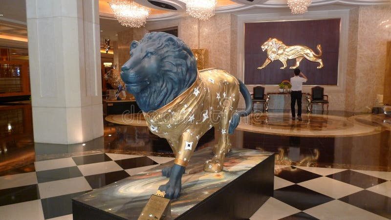 Macao China Mgm Entrance Lobby Art Crafts Macau MGM Hotel Casino Lion Sculpture Decoration Costume Icon Wildlife Wild Animal