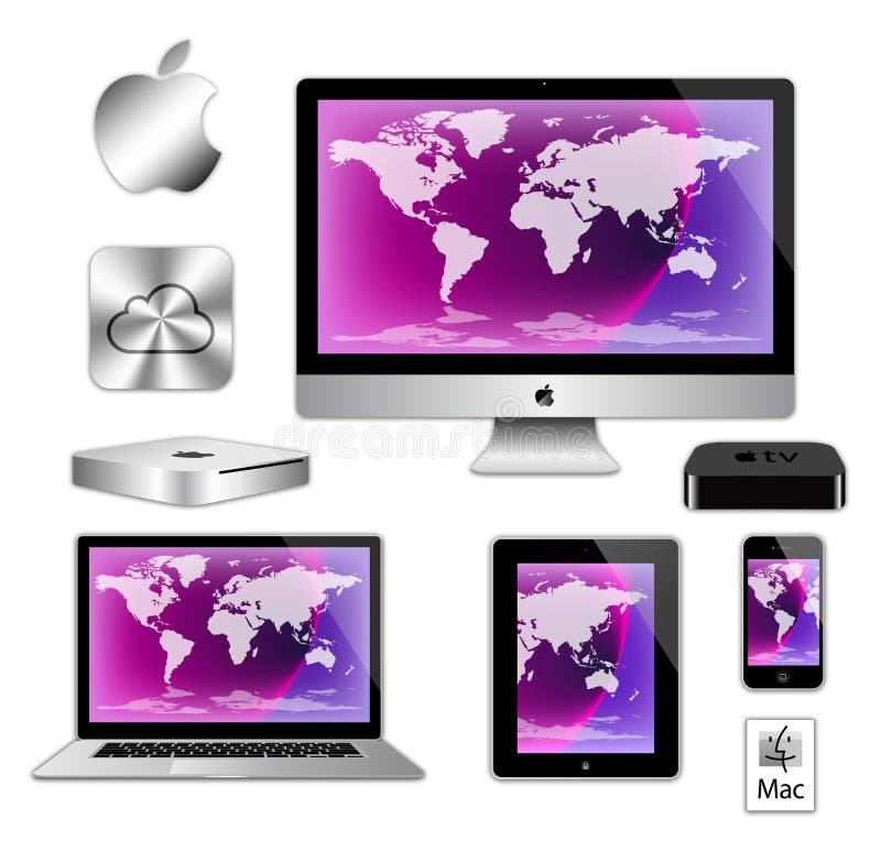 macbook för iphone för Apple-datorimacipad royaltyfri illustrationer macbook för iphone för Apple-datorimacipad royaltyfri illustrationer