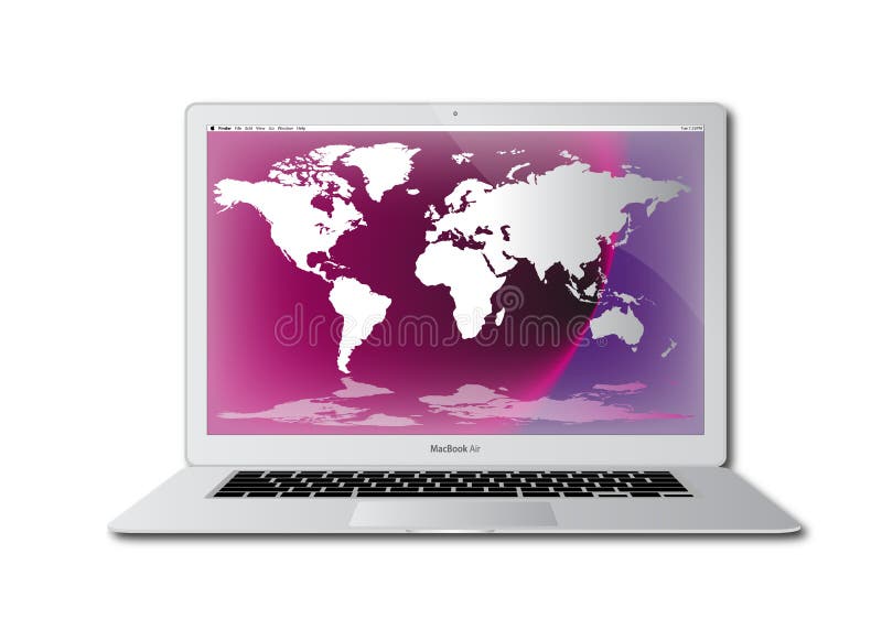 An image of the latest, market leading, Apple mac book air lap top computer. Ideal choice for those wanting the latest experience in Apple computers. This model is shown with a world map on the screen suggesting that the product is a world leader. Designed to the highest standards and with the latest technology, this model compliments the other Apple products like the ipad, iphone, ipod and imac making it a world leading product for today's market. The laptop is designed with a very thin side profile making it the slimmest in the business. An image of the latest, market leading, Apple mac book air lap top computer. Ideal choice for those wanting the latest experience in Apple computers. This model is shown with a world map on the screen suggesting that the product is a world leader. Designed to the highest standards and with the latest technology, this model compliments the other Apple products like the ipad, iphone, ipod and imac making it a world leading product for today's market. The laptop is designed with a very thin side profile making it the slimmest in the business.