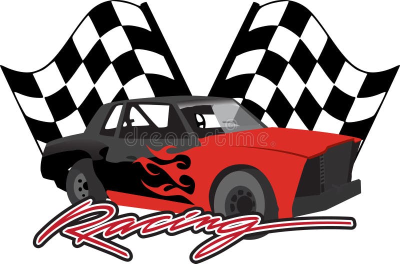 Macchina da corsa con le bandierine checkered royalty illustrazione gratis Macchina da corsa con le bandierine checkered royalty illustrazione gratis