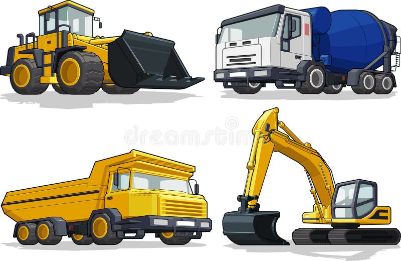 Macchina della costruzione - bulldozer, camion del cemento, ha
