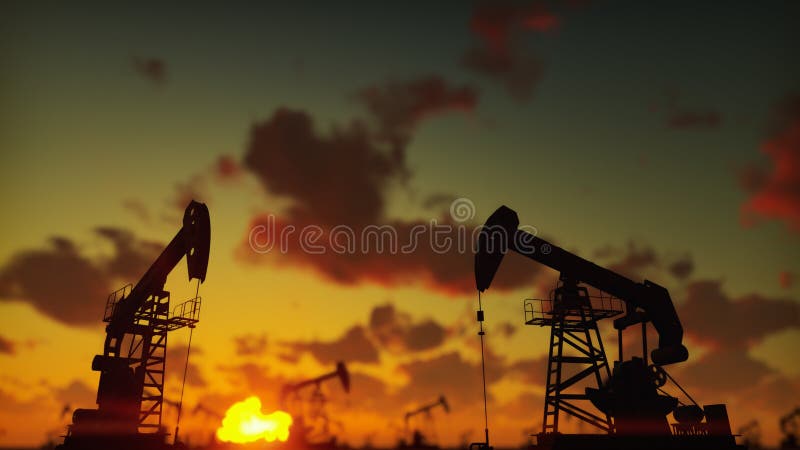 Macchina industriale della presa della pompa per petrolio nel tramonto Siluetta di un olio di pompaggio della presa della pompa c immagine stock libera da diritti Macchina industriale della presa della pompa per petrolio nel tramonto Siluetta di un olio di pompaggio della presa della pompa c immagine stock libera da diritti