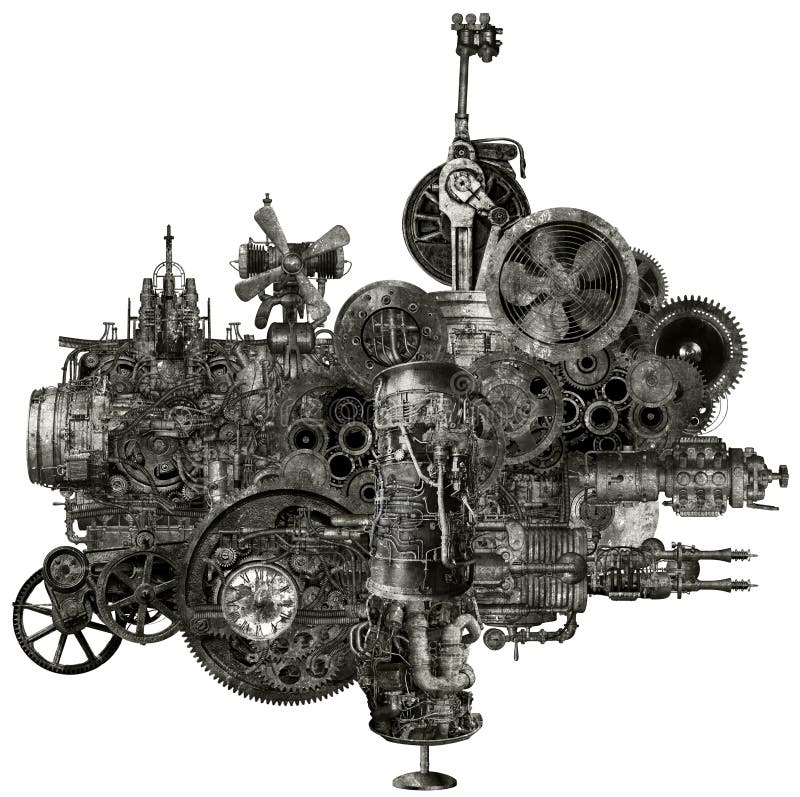 Macchina industriale di fabbricazione di Steampunk isolata immagini stock Macchina industriale di fabbricazione di Steampunk isolata immagini stock