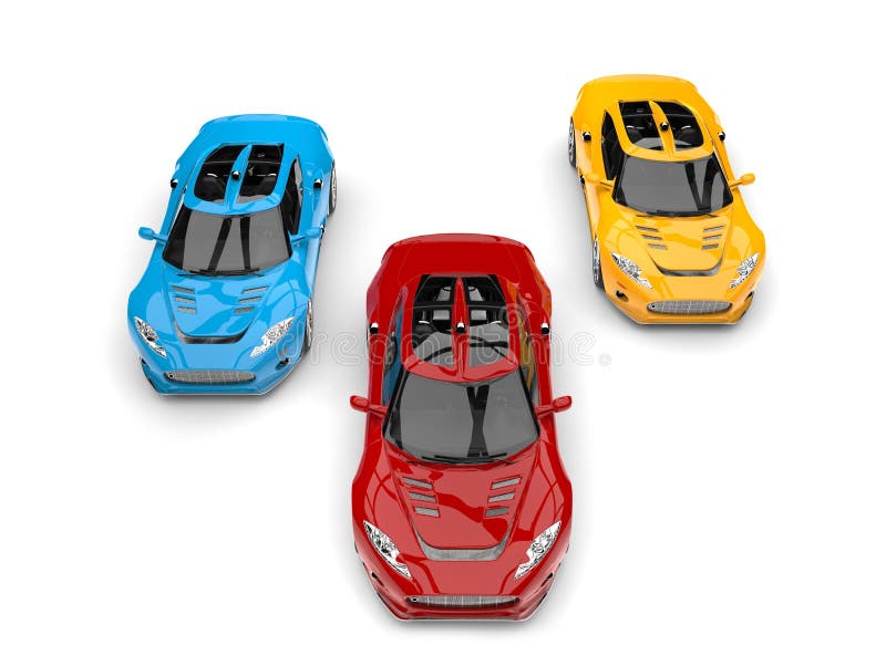 Macchine da corsa eccellenti moderne nei colori primari - vista superiore illustrazione di stock