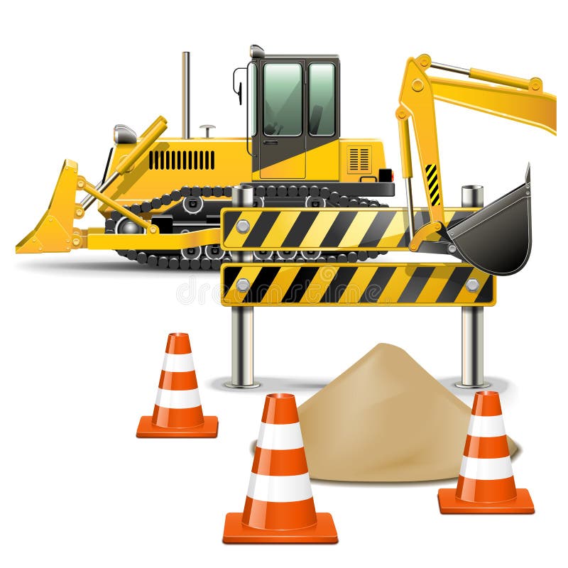 Macchine della costruzione di vettore con la barriera illustrazione vettoriale Macchine della costruzione di vettore con la barriera illustrazione vettoriale