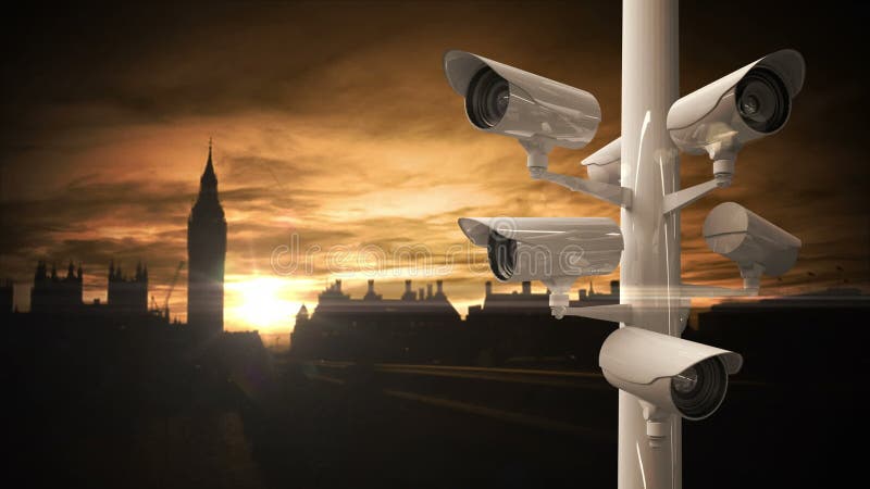 Macchine fotografiche del CCTV sopra una strada di grande traffico a Londra