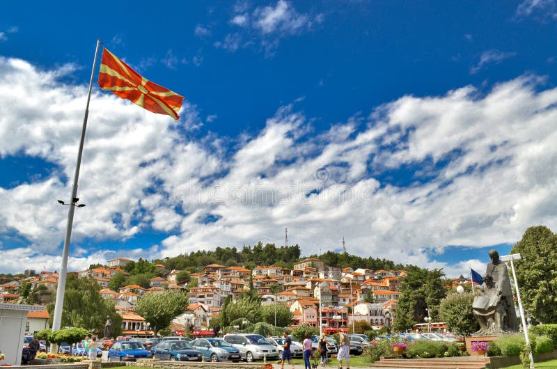 Macedońska flaga w Ohrid, Macedonia zdjęcia stock Macedońska flaga w Ohrid, Macedonia zdjęcia stock
