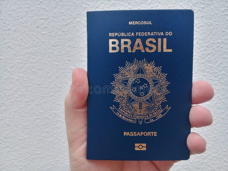 Maceio-AL, Brazil - september 07 2019 - Man hand holding a brazilian passport