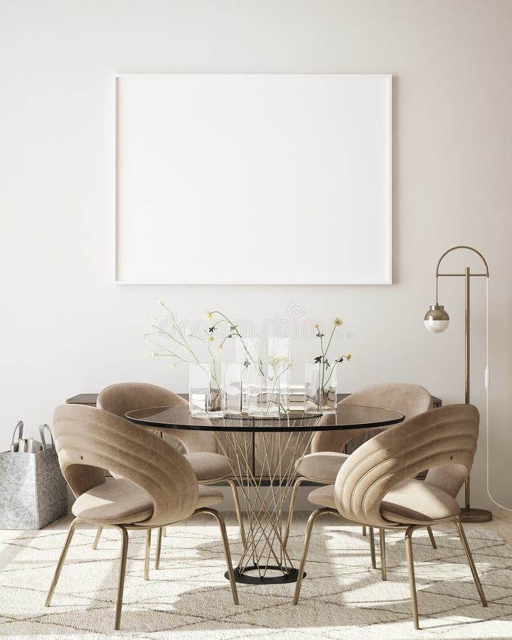 Machetă cadru poster în fundal interior modern living room scandinavian style 3d redare stock illustration