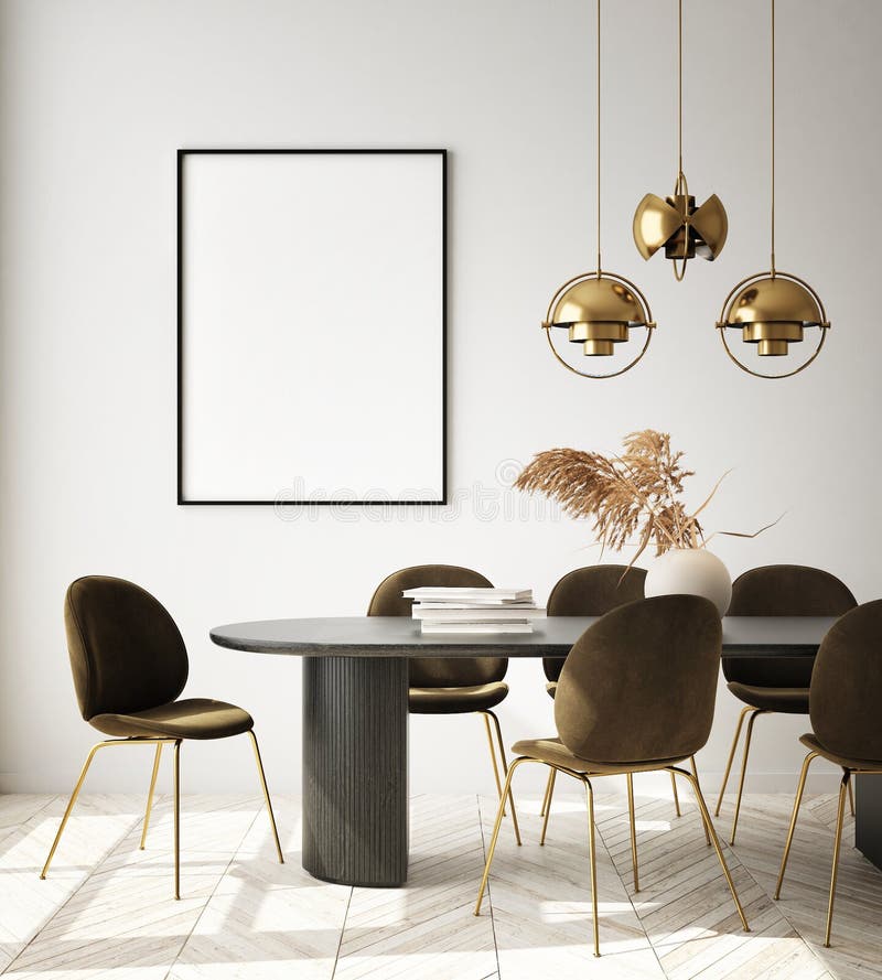 Machetă cadru poster în fundal interior modern în stil scandinaviar 3d redare vector illustration