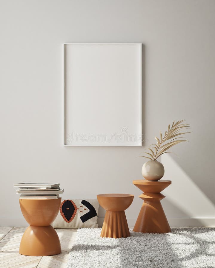 Machetă cadru poster în fundal interior modern în stil scandinaviar 3d redare royalty free illustration