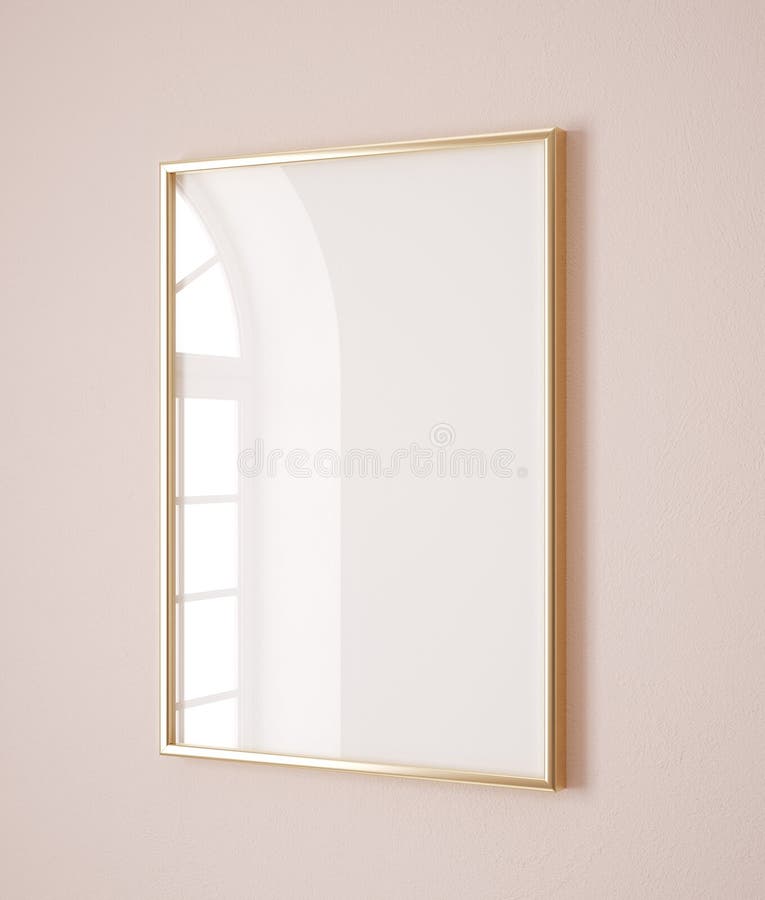 Machetă cu cadru auriu vertical, închisă pe perete, colorată pastilă, roz royalty free illustration