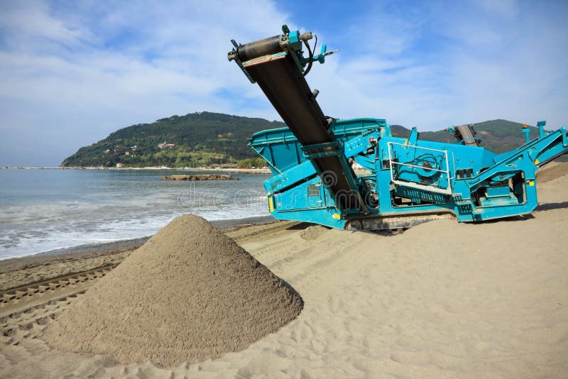 Machine Cleaning the Beach Sand Stock Photo Image of shore, machine