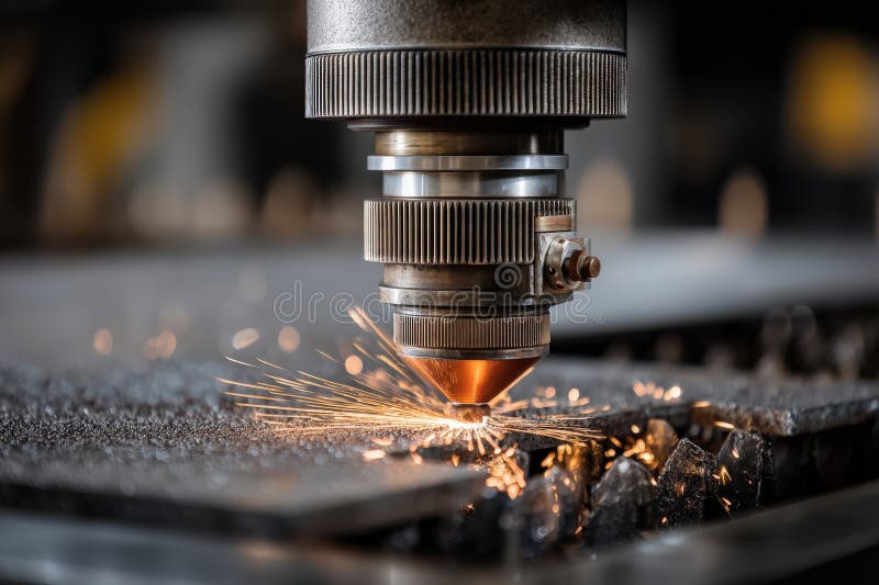 A machine is cutting metal with sparks flying out royalty free stock photos
