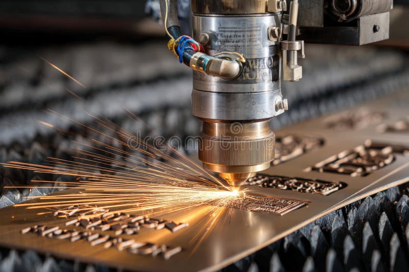A machine is cutting metal with sparks flying out royalty free stock photography