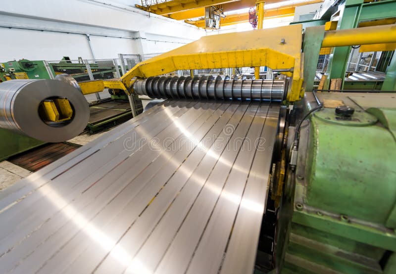 Machine for cutting steel coils royalty free stock photo