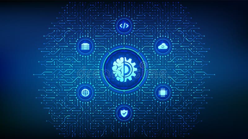 Machine learning. AI Artificial Intelligence. Deep learning. Data mining, Big Data, algorithm, neural network. Background with vector illustration