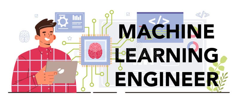 Machine learning engineer typographic header. Artificial neural network stock illustration