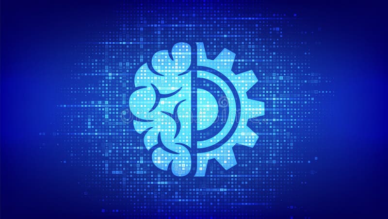 Machine learning icon made with binary code. AI Artificial Intelligence. Deep learning. Data mining, Big Data, algorithm, neural stock illustration