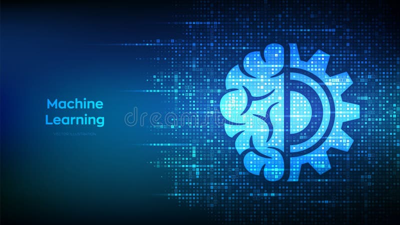 Machine learning icon made with binary code. AI Artificial Intelligence. Deep learning. Data mining, Big Data, algorithm, neural stock illustration
